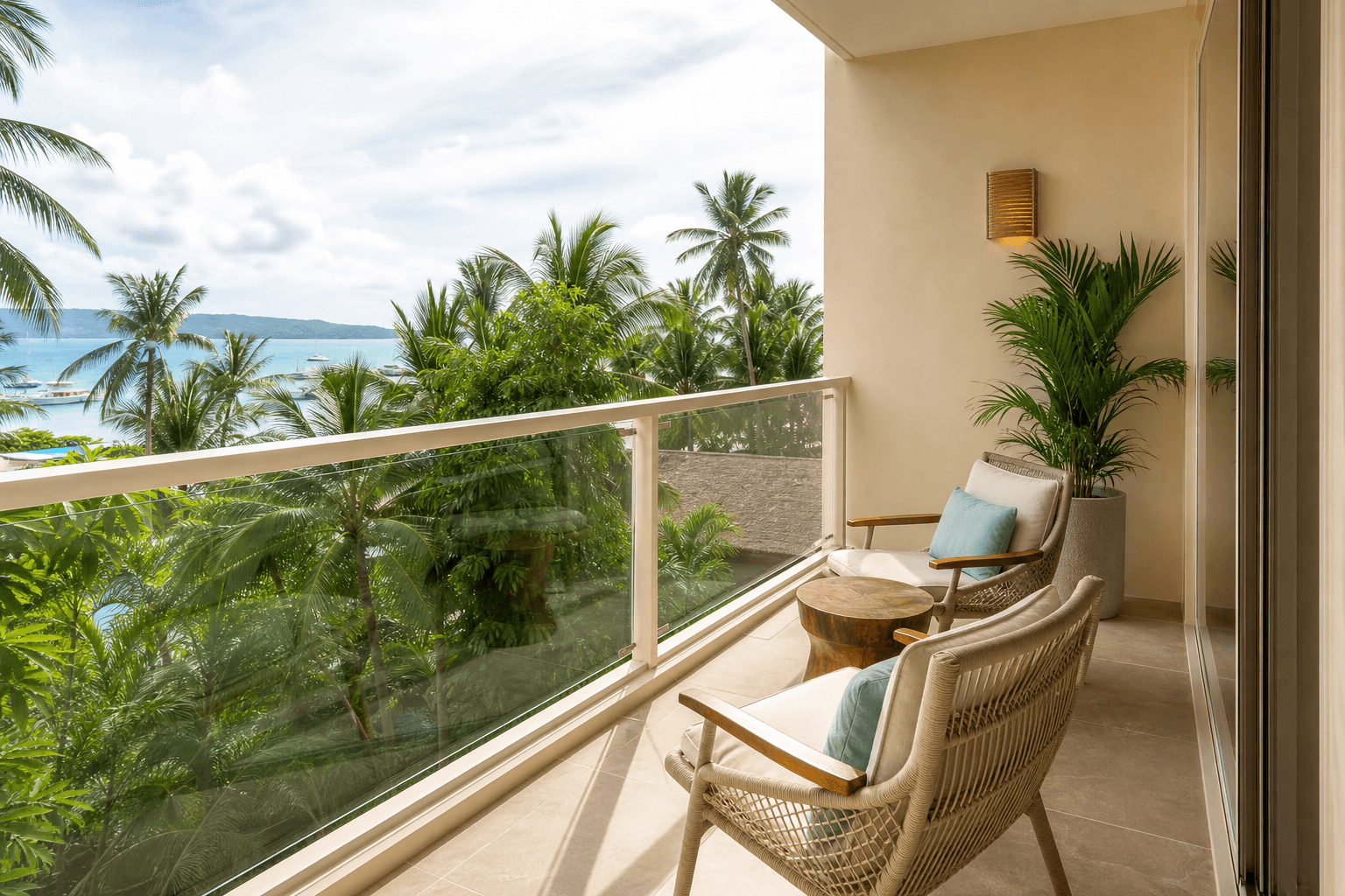 Deluxe Studio private balcony with tropical sea views